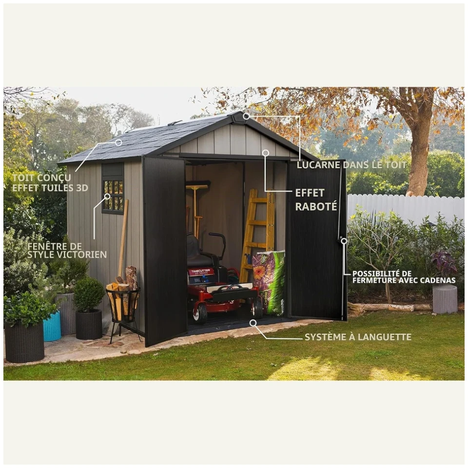 Vue principale de Abri de jardin Keter Oakland 6 m², parois effet bois peignables