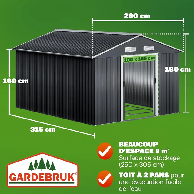 Vue principale de Abri de jardin métal GARDEBRUK XXXL 8 m², fondation incluse