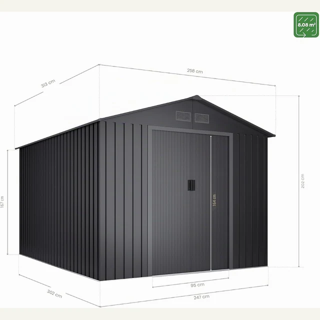 Vue principale de Abri de jardin métal Wasabi 8,08 m², finition anthracite