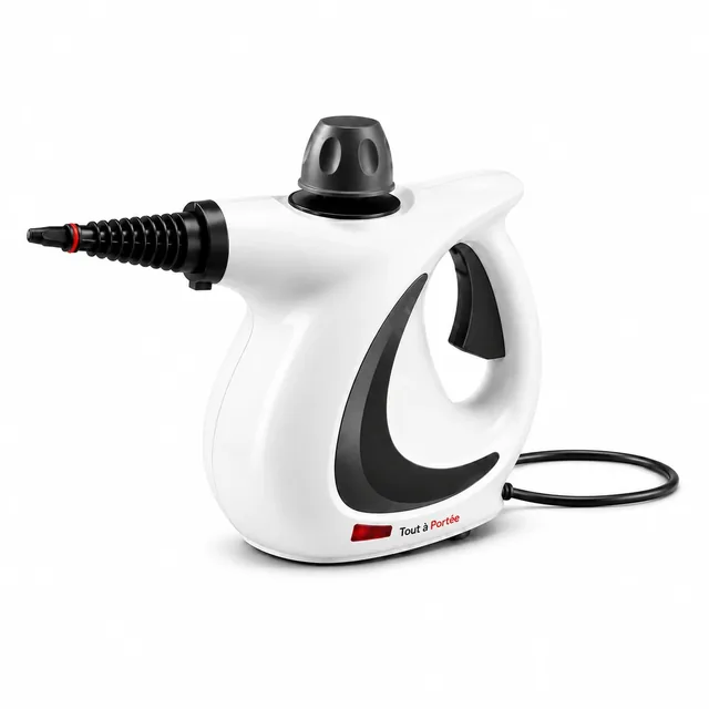 Nettoyeur vapeur à main Tout à Portée, blanc et anthracite, avec sa buse droite