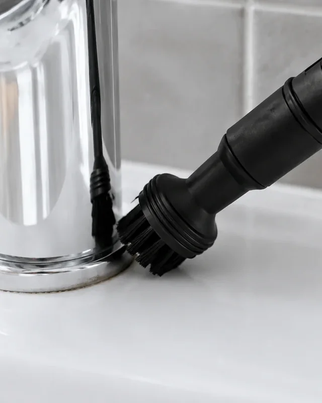 La petite brosse orientée vers la jonction d’un robinet
