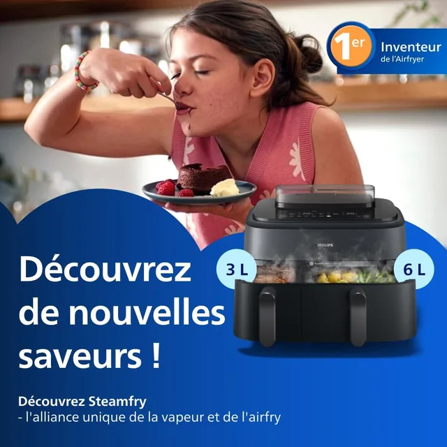 Vue principale de Philips Airfryer Série 5000, Double panier 9 L avec vapeur