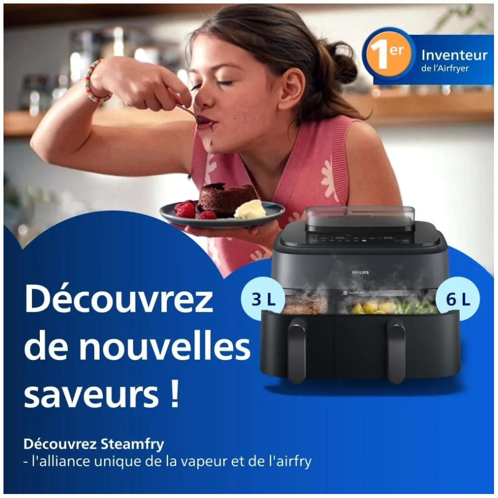 Vue principale de Philips Airfryer Série 5000, Double panier 9 L avec vapeur