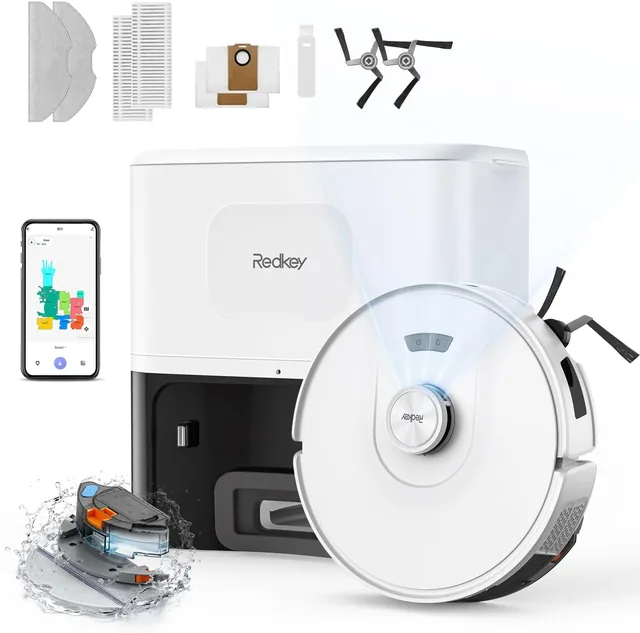 Vue principale de Redkey D8, Robot aspirateur avec vidage automatique